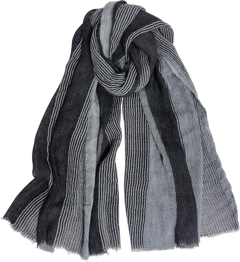 GERINLY Cotton-Linen Scarves Mens Stripe Crinkle Long Scarf Fashion Wrap Shawl for Travel - Image 1